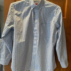 Izod Men's Light Blue and White Windowpane Button-Down Shirt